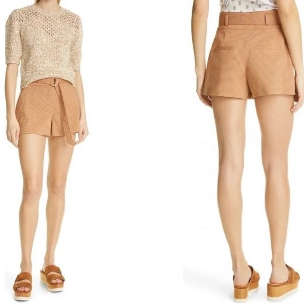 Veronica Beard Tan High-Waist Tailored Shorts
